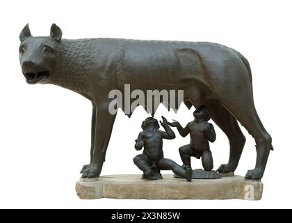 Loup Capitole (Lupa Capitolina) - elle-loup allaite les mythiques fondateurs jumeaux de Rome, Romulus et Remus. - sculpture en bronze représentant une scène de Banque D'Images