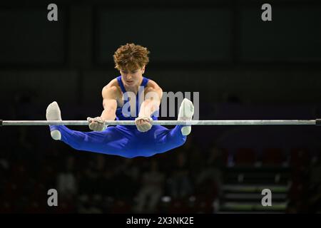 Rimini, Italie. 28 avril 2024. Tommaso Brugnami (ITA) HB pendant les Championnats d'Europe de gymnastique artistique - hommes, gymnastique à Rimini, Italie, avril 28 2024 crédit : Agence photo indépendante/Alamy Live News Banque D'Images