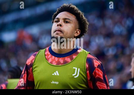 Torino, Italie. 27 avril 2024. Weston McKennie de la Juventus pendant le match de football Serie A entre la Juventus et Milan au stade Allianz de Turin, dans le nord-ouest de l'Italie - samedi 27 avril 2024. Sport - Soccer . (Photo de Marco Alpozzi/Lapresse) crédit : LaPresse/Alamy Live News Banque D'Images