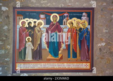 Fresco, monastère de St Stephen, Météores, UNESCO World Heritage Site, Thessalie, Grèce Banque D'Images