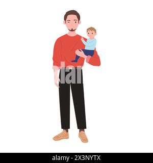 Jeune père tenant bébé enfant dans les bras, homme heureux clin d'œil illustration vectorielle Illustration de Vecteur