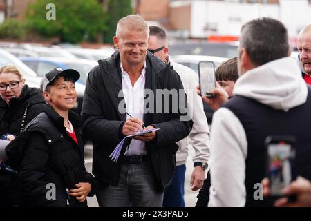 L'ancien joueur de Manchester City Alf-Inge Haaland arrive avant le match de premier League au City Ground, Nottingham. Date de la photo : dimanche 28 avril 2024. Banque D'Images