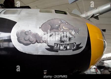 Art du nez sur un Boeing B-29A Superfortress. Bombardier lourd quadrimoteur américain de WW II. IWM, Duxford, Royaume-Uni Banque D'Images