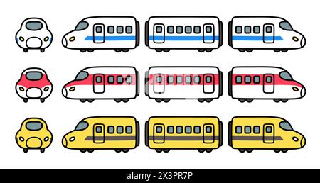 Ensemble de dessin de dessin animé de train à grande vitesse. Mignon simple doodle dessiné à la main, illustration vectorielle. Illustration de Vecteur