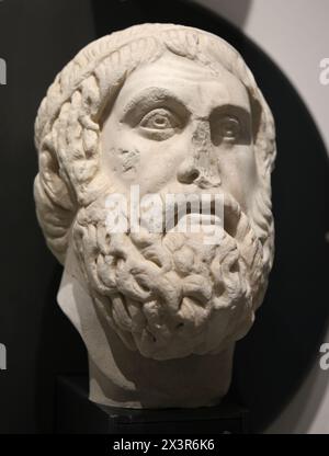 Sophocle (c. 497-406 av. J.-C.). Tragédien grec ancien. Fin du IIe siècle après JC. Marbre blanc. Banque D'Images