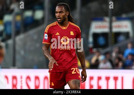 Naples, Italie. 28 avril 2024. Renato Sanches de L'AS Roma Gestures lors du match de Serie A TIM entre la SSC Napoli et L'AS Roma au stade Diego Armando Maradona à Naples, Italie, le 28 avril 2024. Crédit : Nicola Ianuale/Alamy Live News Banque D'Images