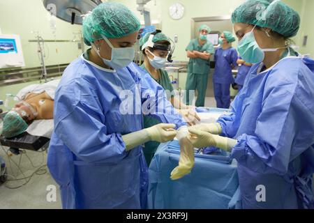 Amygdalectomie, chirurgiens effectuant une chirurgie d'ablation des amygdales, ORL, salle d'opération d'oto-rhino-laryngologie, Hôpital Donostia, Saint-Sébastien, Gipuz Banque D'Images