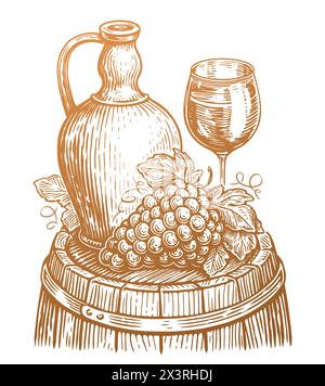 Concept de boisson au vin. Illustration vectorielle vintage dessinée à la main. Cave, croquis de vignoble Illustration de Vecteur