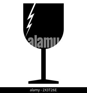 Illustration minimaliste d'une silhouette de verre à vin brisé isolé noir et blanc, symbolisant la perte et la fragilité. Chose fragile. Banque D'Images