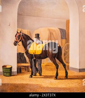 Adriaan van der Hoop's Trotter 'de Rot' at the Coach House, Anthony Oberman, huile sur toile, 1828, Amsterdam, pays-Bas Banque D'Images