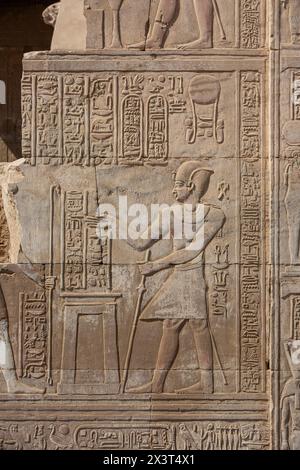 Le roi grec Ptolémée VI Philométor (186–145 av. J.-C.) d'Égypte ptolémaïque sur un bas-relief au temple de Kom Ombo, en Égypte Banque D'Images