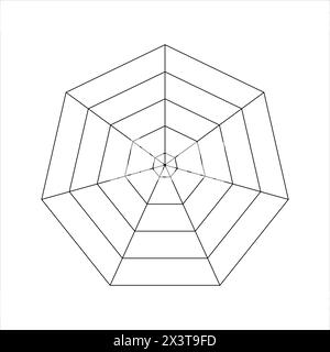 Diagramme heptagone divisé sur des segments égaux. Graphique statistique ou analytique, graphique radar ou araignée, roue de la vie ou modèle de tracker d'habitudes avec 7 Illustration de Vecteur