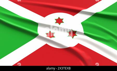 Drapeau du Burundi. Drapeau burundais texturé en tissu. Illustration du rendu 3D. Banque D'Images