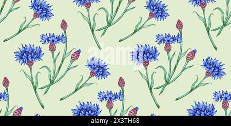 Motif bleuets bleus sur une illustration d'aquarelle de fond gris. Elément de composition botanique isolé du fond. Convient pour les cosmétiques, Banque D'Images