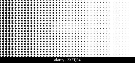 Texture dégradé de demi-teintes étoile. Fond à pois d'étoiles disparaissant. Arrière-plan du motif de gradation répétitif. Fond de superposition de bande dessinée noir délavé. Fond d'écran effet raster. Texture vectorielle Illustration de Vecteur