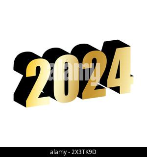 Année 2024. Nombre isométrique vectoriel. Design de célébration doré et noir. Date de l'événement festif. Illustration de Vecteur