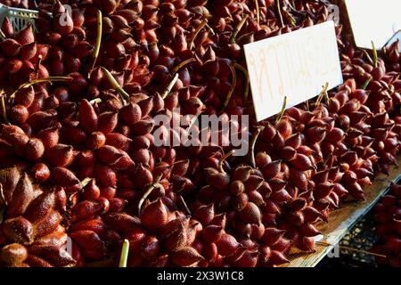 Photo plein cadre de fruits Zalacca mûrs à vendre sur le marché Banque D'Images