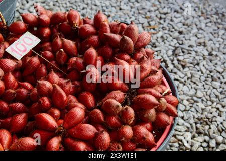 Photo plein cadre de fruits Zalacca mûrs à vendre sur le marché Banque D'Images