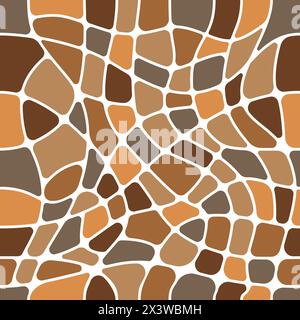 Motif de carreaux de pierre de mosaïque marron. Sol de pavage vectoriel ou fond de sol avec des galets gris et terreux disposés créant des pavés texturés ou des rubbl Illustration de Vecteur