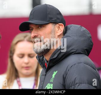 Londres, Royaume-Uni. 27 avril 2024 - West Ham United v Liverpool - premier League - London Stadium. Liverpool Manager Jurgen Klopp. Crédit photo : Mark pain / Alamy Live News Banque D'Images