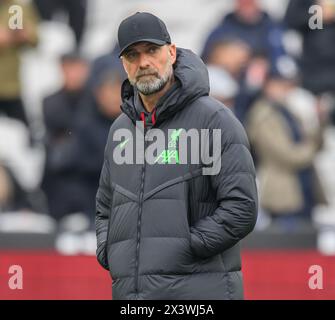 Londres, Royaume-Uni. 27 avril 2024 - West Ham United v Liverpool - premier League - London Stadium. Liverpool Manager Jurgen Klopp. Crédit photo : Mark pain / Alamy Live News Banque D'Images
