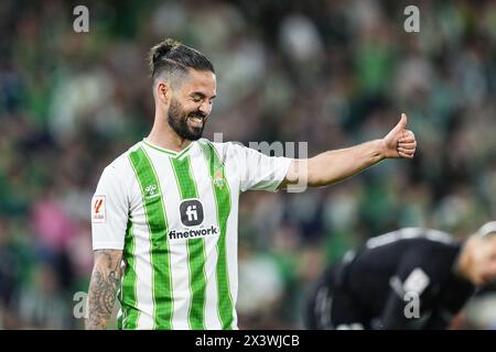 Francisco 'Isco' Alarcon du Real Betis lors du match de football de la Liga entre le Real Betis et le Sevilla FC le 28 avril 2024 au stade Benito Villamarin à Séville, Espagne Banque D'Images