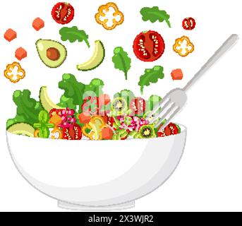 Salade de légumes colorée dans une illustration de bol blanc. Illustration de Vecteur
