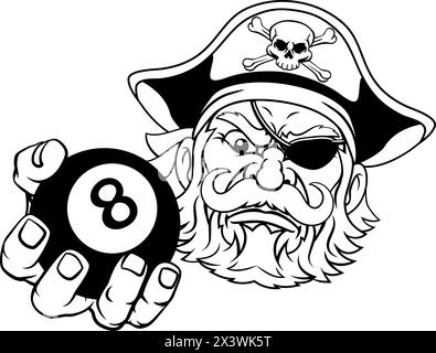 Pirate Angry Pool 8 ball billard mascotte dessin animé Illustration de Vecteur