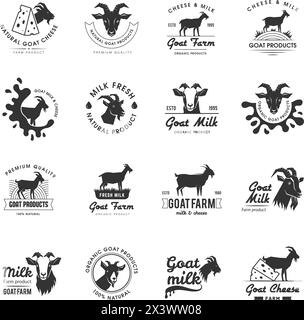 Badges de lait de chèvre. Logos de produits laitiers et emblèmes de conception avec place pour le texte lait biologique modèles vectoriels récents Illustration de Vecteur