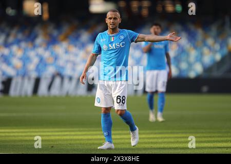 Stanislav Lobotka de Napoli gestes pendant le championnat italien Serie A match de football entre la SSC Napoli et L'AS Roma le 28 avril 2024 au stadio Diego Armando Maradona à Naples, Italie - photo Federico Proietti / DPPI Banque D'Images