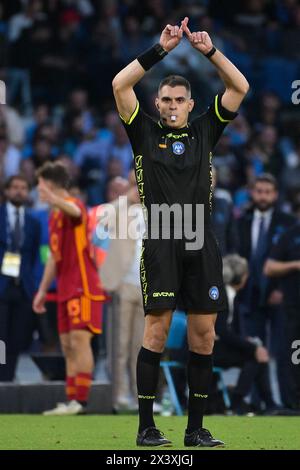 Naples, Italie. 28 avril 2024. Stadio Diego Armando Maradona, Napoli, Italie - arbitre Simone Sozza pendant le match de Serie A Football, Napoli vs Roma, 28 avril 2024 (photo par Roberto Ramaccia/Sipa USA) crédit : Sipa USA/Alamy Live News Banque D'Images