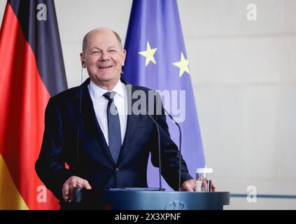 OLAF Scholz, Bundeskanzler, aufgenommen waehrend Pressekonferenz à Berlin, 29.04.2024. Berlin Deutschland *** Olaf Scholz, chancelier fédéral, enregistré lors d'une conférence de presse à Berlin, 29 04 2024 Berlin Allemagne Copyright : xJulianexSonntagxphotothek.dex Banque D'Images