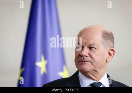 OLAF Scholz, Bundeskanzler, aufgenommen waehrend Pressekonferenz à Berlin, 29.04.2024. Berlin Deutschland *** Olaf Scholz, chancelier fédéral, enregistré lors d'une conférence de presse à Berlin, 29 04 2024 Berlin Allemagne Copyright : xJulianexSonntagxphotothek.dex Banque D'Images