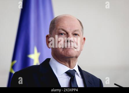 OLAF Scholz, Bundeskanzler, aufgenommen waehrend Pressekonferenz à Berlin, 29.04.2024. Berlin Deutschland *** Olaf Scholz, chancelier fédéral, enregistré lors d'une conférence de presse à Berlin, 29 04 2024 Berlin Allemagne Copyright : xJulianexSonntagxphotothek.dex Banque D'Images