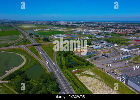 France, hauts de France, pas de Calais. Calais. Autoroute A16 entre Calais et Marck en Calaisis. Transmarck Banque D'Images