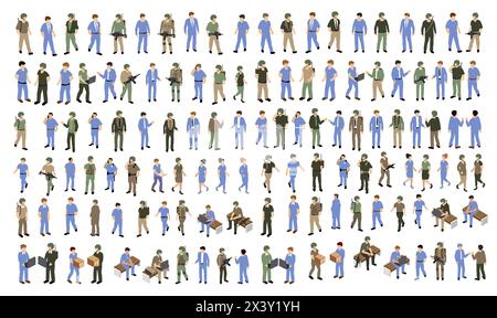Les gens isométriques définissent l'environnement des affaires urbaines, homme d'affaires et femme Illustration de Vecteur