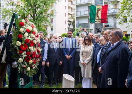 Milan, Italie. 29 avril 2024. Il sindaco di Milano Giuseppe Sala con il presidente del Senato Ignazio la Russa Cerimonia alla cerimonia istituzionale in ricordo di Sergio Ramelli- Milano - Italia - Lunedì 29 Aprile 2024 (Foto Marco Cremonesi/LaPresse) le maire de Milan Giuseppe Sala avec le président du Sénat Ignazio la Russa cérémonie lors de la cérémonie institutionnelle en mémoire de Sergio Ramelli - Milan - Italie - lundi, 29 avril 2024 (photo Marco Cremonesi/LaPresse) crédit : LaPresse/Alamy Live News Banque D'Images