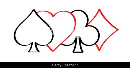 As de dessin animé, roi, reine, jack. Jeu de cartes pique Queen King Heart Ace Poker carte joueur Spade jack Pattern Vector Bridge icône jeu costume blac Banque D'Images