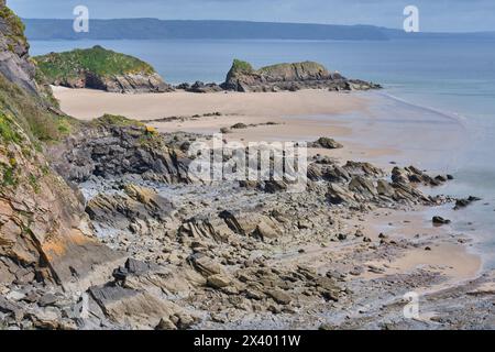 Monkstone point, entre Saundersfoot et Tenby depuis le Pembrokeshire Coast Path, Pembrokeshire, pays de Galles Banque D'Images