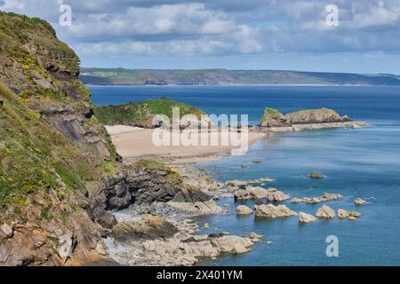 Monkstone point, entre Saundersfoot et Tenby depuis le Pembrokeshire Coast Path, Pembrokeshire, pays de Galles Banque D'Images