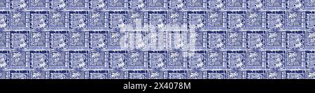 Motif décoratif de bordure imprimé japonais bleu Indigo. Conception de vecteur d'effet de teinture sans couture pour la bannière de bordure de fond de tissu batik. Illustration de Vecteur