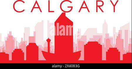 Affiche rouge panoramique de la ville de CALGARY, CANADA Illustration de Vecteur