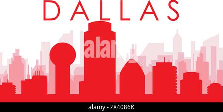 Affiche rouge panoramique de la ville de DALLAS, ÉTATS-UNIS Illustration de Vecteur