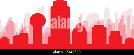 Affiche rouge panoramique de la ville de DALLAS, ÉTATS-UNIS Illustration de Vecteur