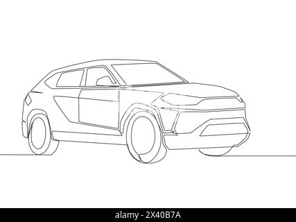 Dessin d'une seule ligne d'un gros vus robuste. Concept de transport de véhicule confortable et sûr en famille. Dessin de ligne continue unique Illustration de Vecteur