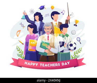 Bonne Journée des enseignants avec Un groupe d'enseignants de divers domaines se réunit dans la journée des enseignants. Illustration vectorielle plate Illustration de Vecteur
