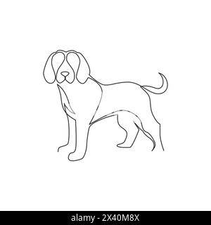 Un dessin au trait continu de l'icône de chien chiot beagle mignon simple. Concept de vecteur d'emblème d'animal de logo de mammifères. Design graphique de dessin de ligne unique dynamique i Illustration de Vecteur