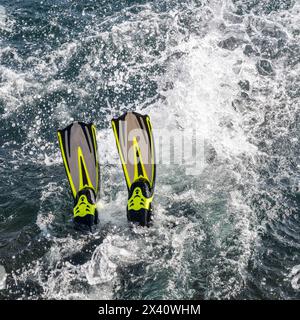 Plongeurs nageoires immergées dans l'eau avec une grande éclaboussure. Ogden point est une installation portuaire en eau profonde située dans le coin sud-ouest de la ci... Banque D'Images