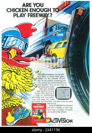 1981 Freeway jeu vidéo par Activision Atari ou Sears Video System ad - 'êtes-vous assez de poulet pour jouer à Freeway?' Banque D'Images