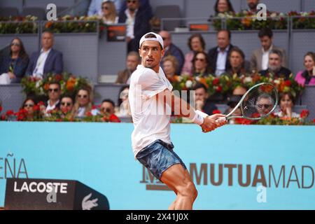 Madrid, Espagne. 29 avril 2024 : Madrid, Espagne : Pedro Cachinl revient à Rafa Nadal lors du Mutua Madrid Open à la Caja Mágica, Madrid le lundi 29 avril 2024. Crédit : action plus Sports images/Alamy Live News Banque D'Images